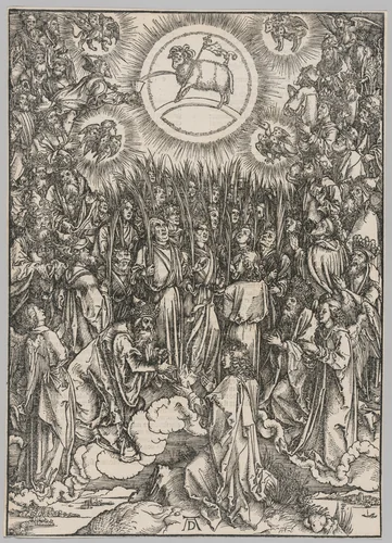 Apocalypse: The Adoration of the Lamb—The Hymn of the Chosen by Albrecht Dürer, print, 1496-1511