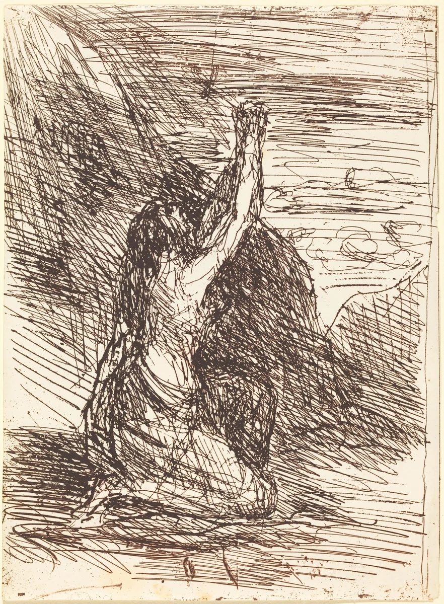 Mary Magdalene Kneeling (Madeleine a genoux) by Jean-Baptiste-Camille Corot, print, 1858