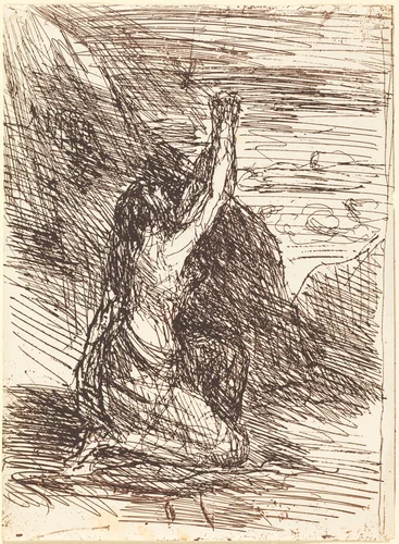 Mary Magdalene Kneeling (Madeleine a genoux) by Jean-Baptiste-Camille Corot, print, 1858