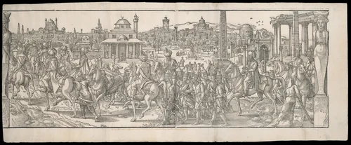 Procession of Sultan Süleyman through the Atmeidan from the frieze Ces Moeurs et fachons de faire de Turcz (Customs and Fashions of the Turks) by Pieter Coecke van Aelst, print, 1553