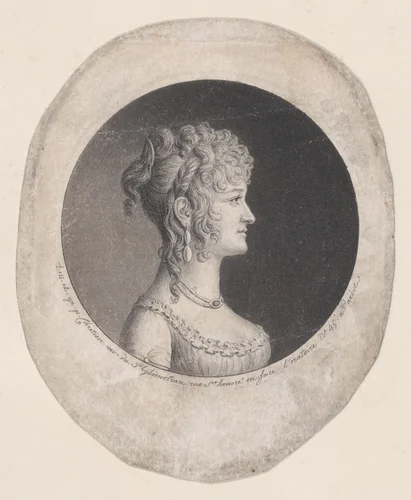 Portrait of a woman to right by Gilles Louis Chrétien, print, 1786-1793