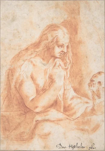 Mary Magdalen Penitent by David Höscheler, drawing, 1600-1700