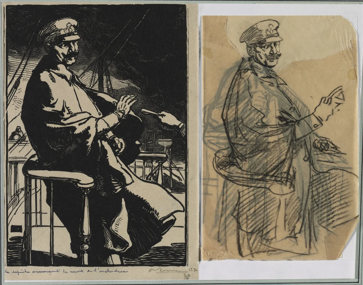 La Dépèche annoncant la mort de l'archiduc by Auguste Louis Lepère, drawing, 1914