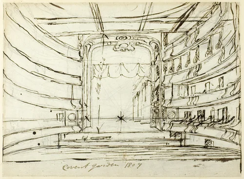 Study for Covent Garden Theatre, from Microcosm of London by Augustus Charles Pugin, drawing, 1807