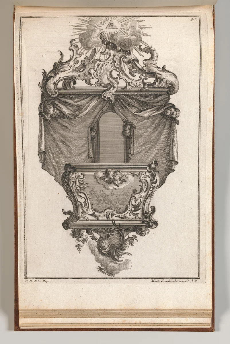 Design for a Pulpit, Plate 4 from an Untitled Series of Pulpit Designs by Martin Engelbrecht, book, 1745-1755
