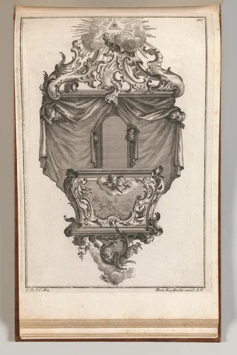 Design for a Pulpit, Plate 4 from an Untitled Series of Pulpit Designs by Martin Engelbrecht, book, 1745-1755