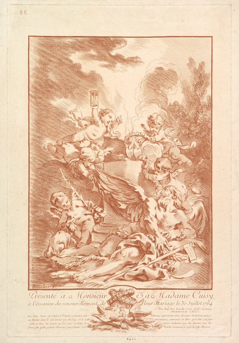 Allégorie pour la Commémoration d'un Mariage (Allegory for the Commemoration of a Marriage) by Gilles Demarteau, print, 1737-1776