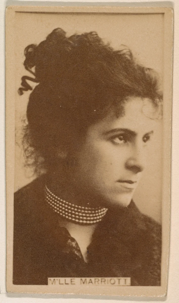 M'lle Marriott, from the Actresses series (N245) issued by Kinney Brothers to promote Sweet Caporal Cigarettes by Kinney Brothers Tobacco Company, photograph, 1890