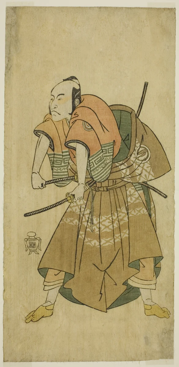 The Actor Sawamura Sojuro II as Omi no Kotoda (?) in the Play Shuen Soga Omugaeshi (?), Performed at the Ichimura Theater (?) in the Second Month, 1768 (?) by Katsukawa Shunsho (勝川 春章), print, 1763-1773