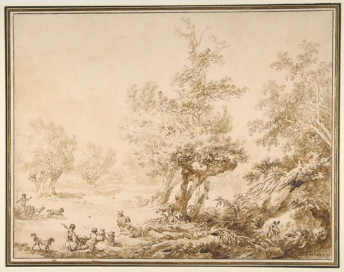Shepherd with His Flock in a Clearing by Jean Baptiste Le Prince, drawing, 1776