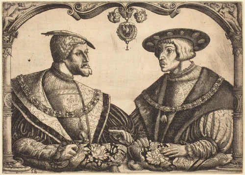 Emperors Charles V and Ferdinand I by Christoph Bockstorfer; David Funck, print, 1526-1536