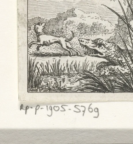 Fabel van de hond en de krokodil by Simon Fokke, print, 1769