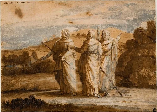 Study for Pilgrims at Emmaus by Claude Lorrain, drawing, 1642-1682