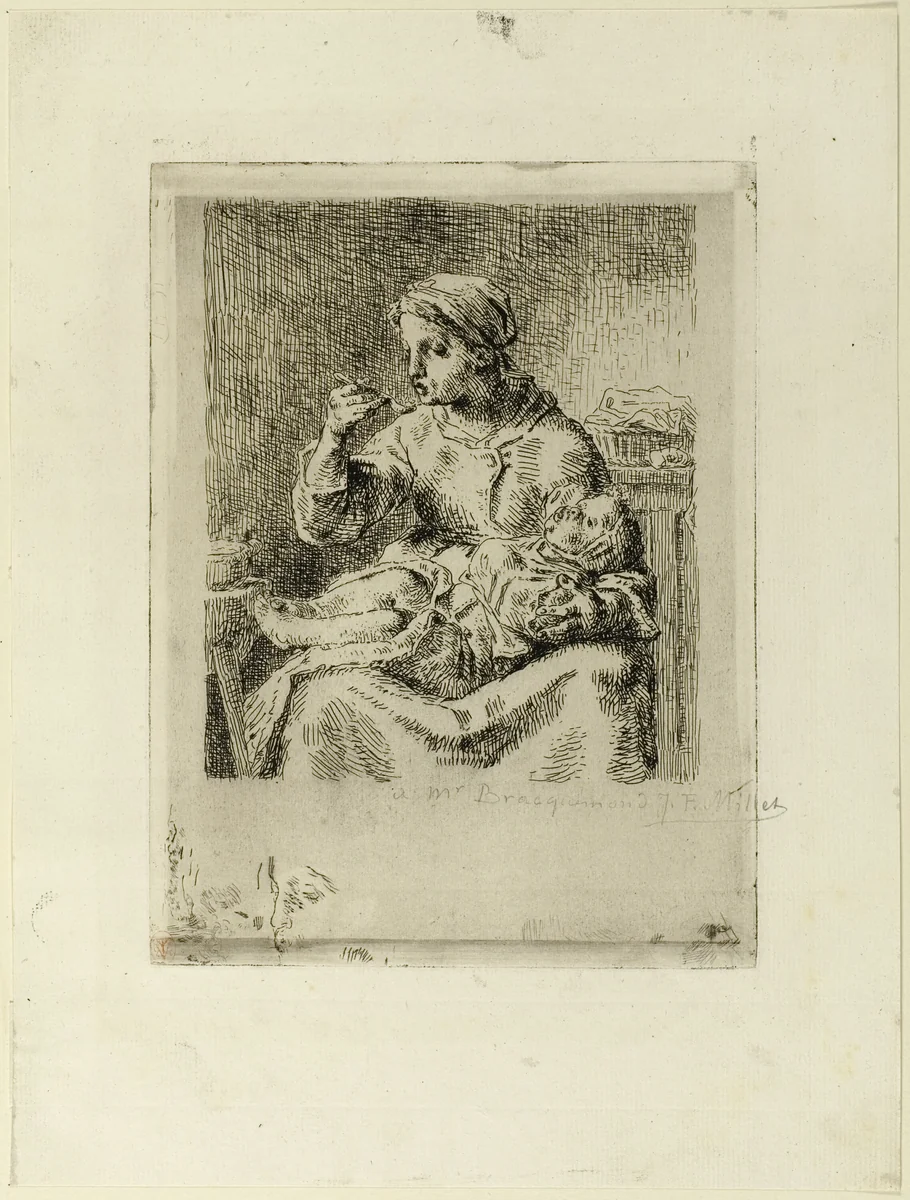 Woman Feeding Her Child by Jean-François Millet, print, 1861