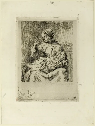 Woman Feeding Her Child by Jean-François Millet, print, 1861
