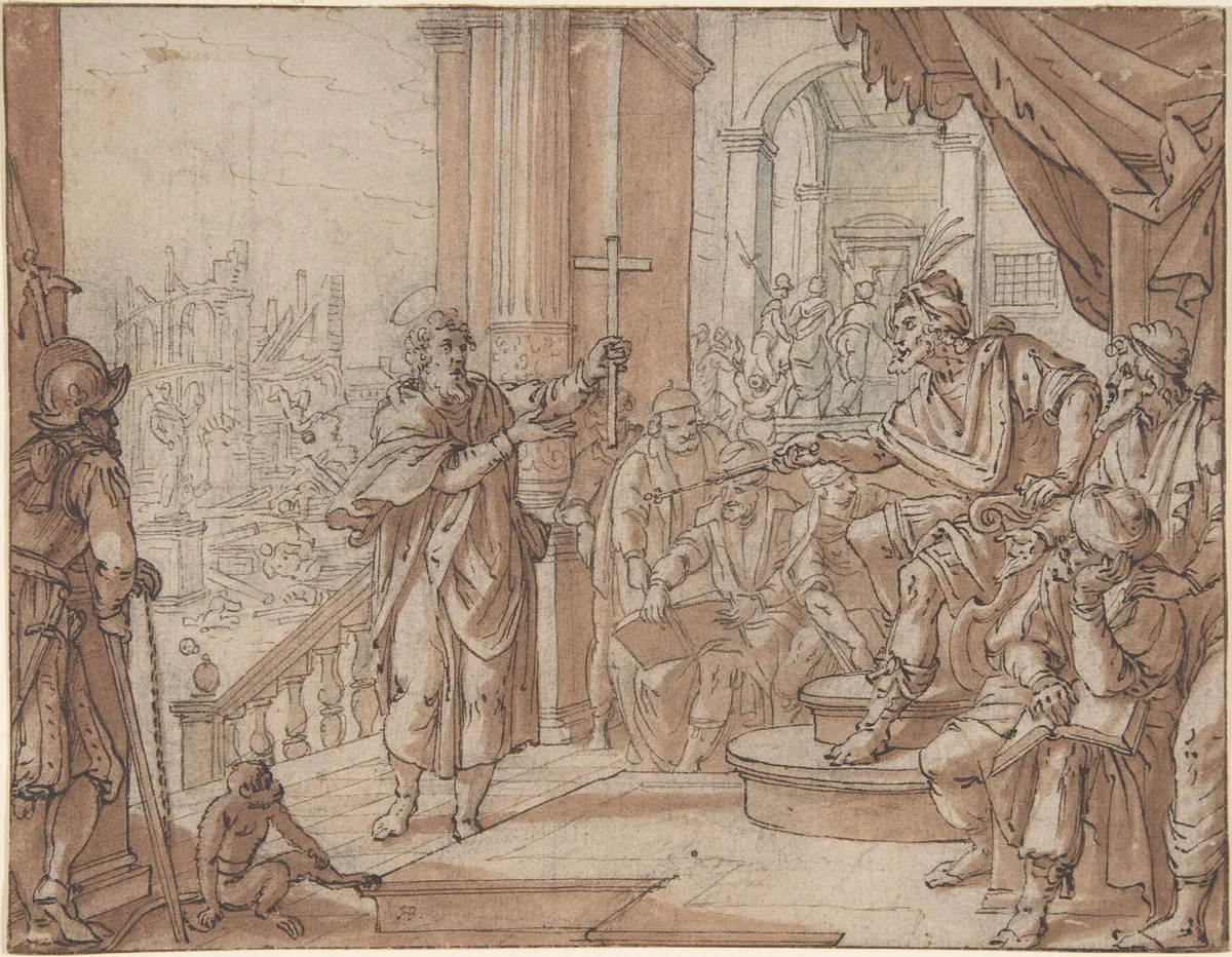 Saint John the Baptist Appearing Before Herod by Augustin Braun, drawing, 1590-1639