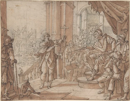 Saint John the Baptist Appearing Before Herod by Augustin Braun, drawing, 1590-1639