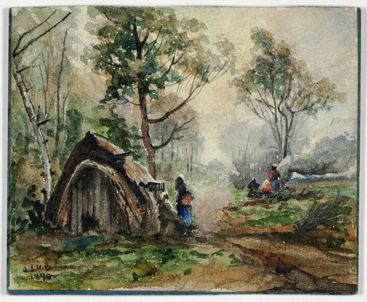 Hut in Woodland Setting by John Joseph Gustave Burghoffer, painting, 1890