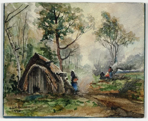 Hut in Woodland Setting by John Joseph Gustave Burghoffer, painting, 1890