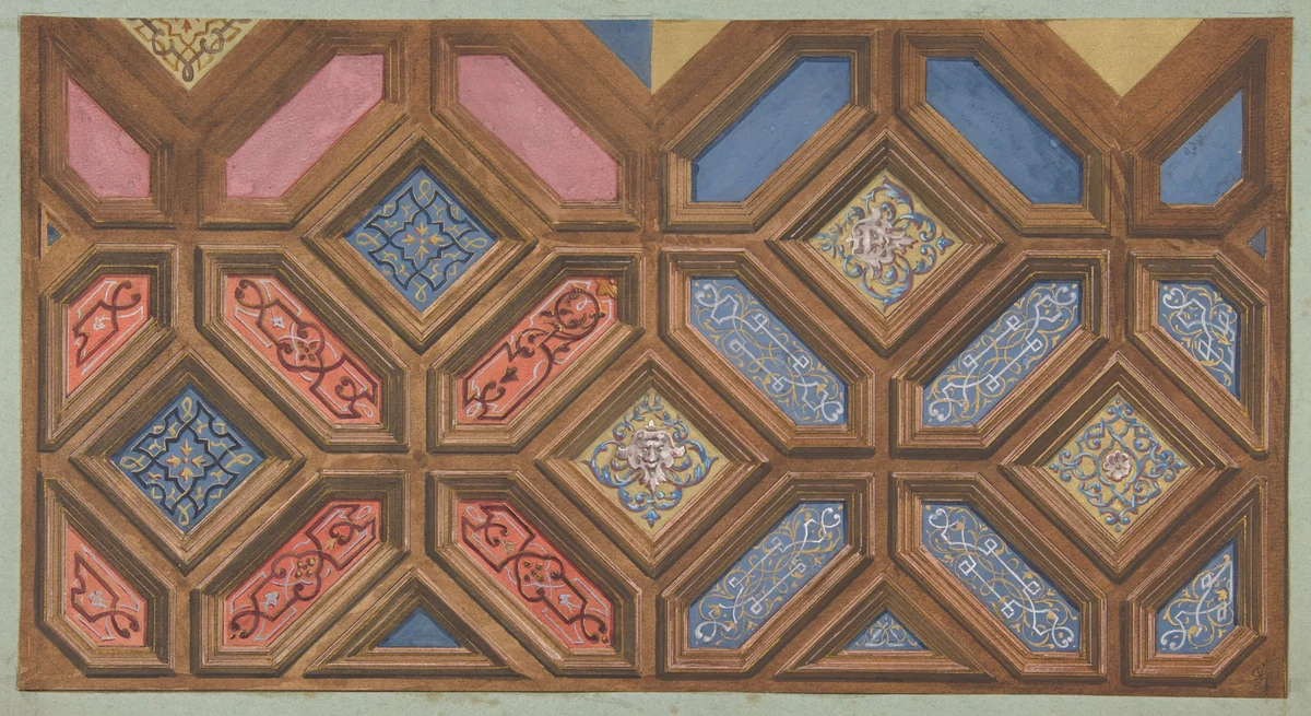 Alternate designs for the decoration of a coffered ceiling by Jules-Edmond-Charles Lachaise, drawing, 1840-1897