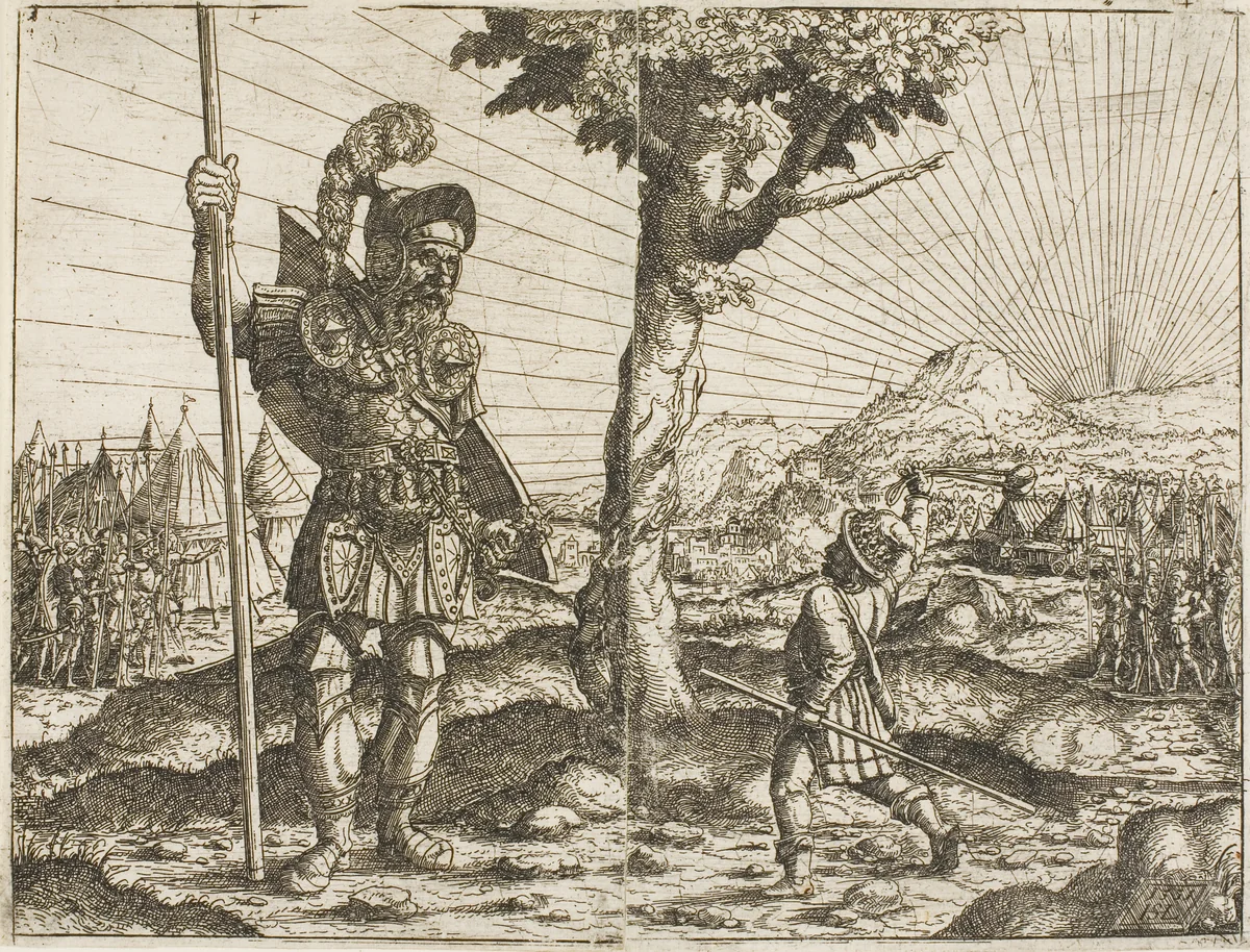 David and Goliath by Hanns Lautensack, print, 1551