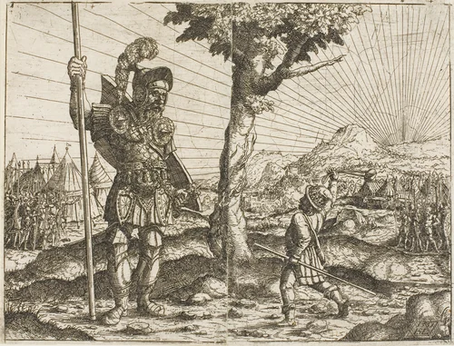 David and Goliath by Hanns Lautensack, print, 1551