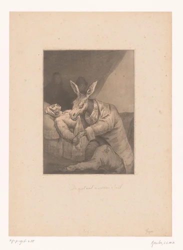 Ezel voelt de pols van een zieke man by Cyprien Charles Marie Nicolas Gaulon, print, 1824