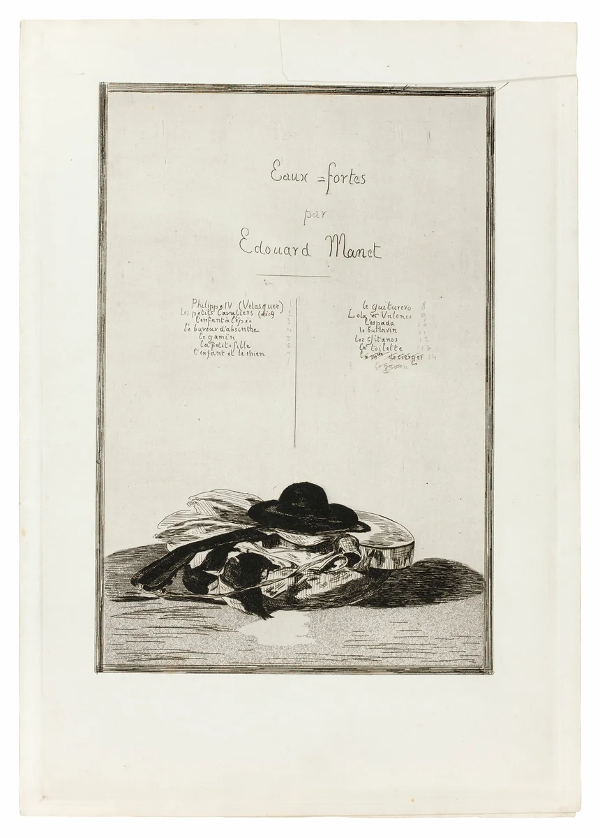 Hat and Guitar, Frontispiece for the edition of fourteen etchings by Édouard Manet, print, 1862-1863