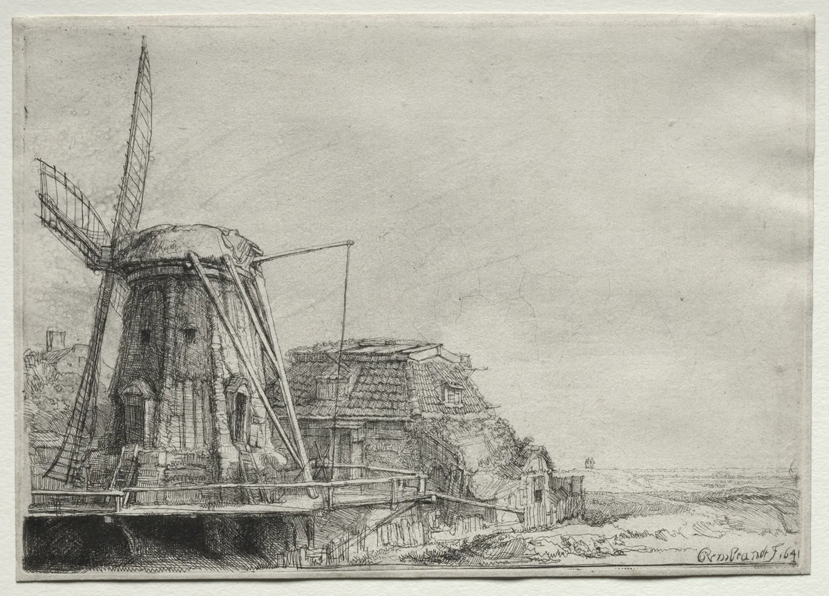 The Windmill by Rembrandt van Rijn, print, 1641