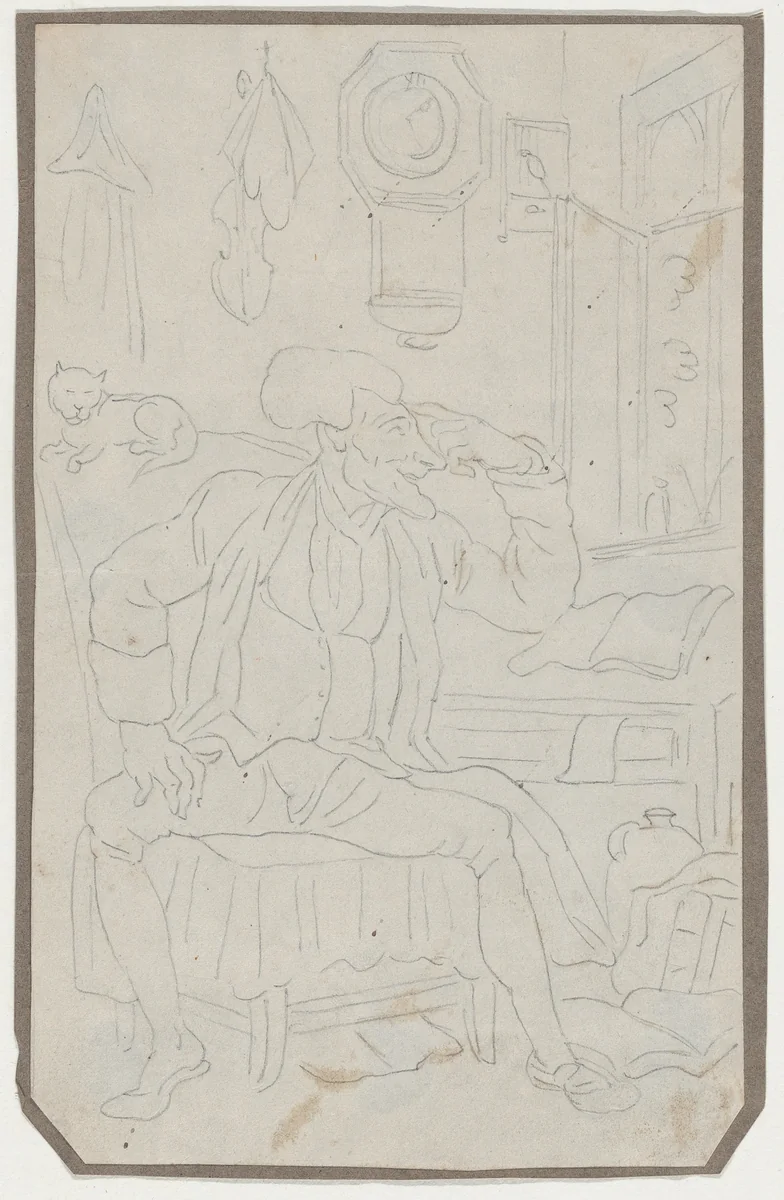 Tracing of scene from Dr. Syntax by Thomas Rowlandson, drawing, 1819