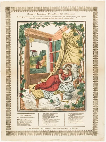 Bonne Ste. Fainéante, Protectrice des paresseuses! by François Georgin, print, 1821-1863