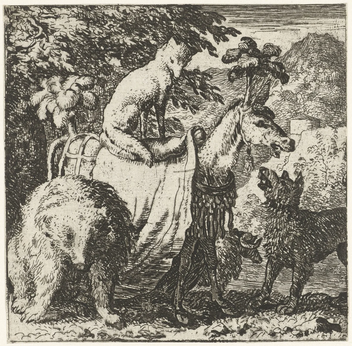 Reinaert de vos en zijn maten by Allaert van Everdingen, print, 1665-1675