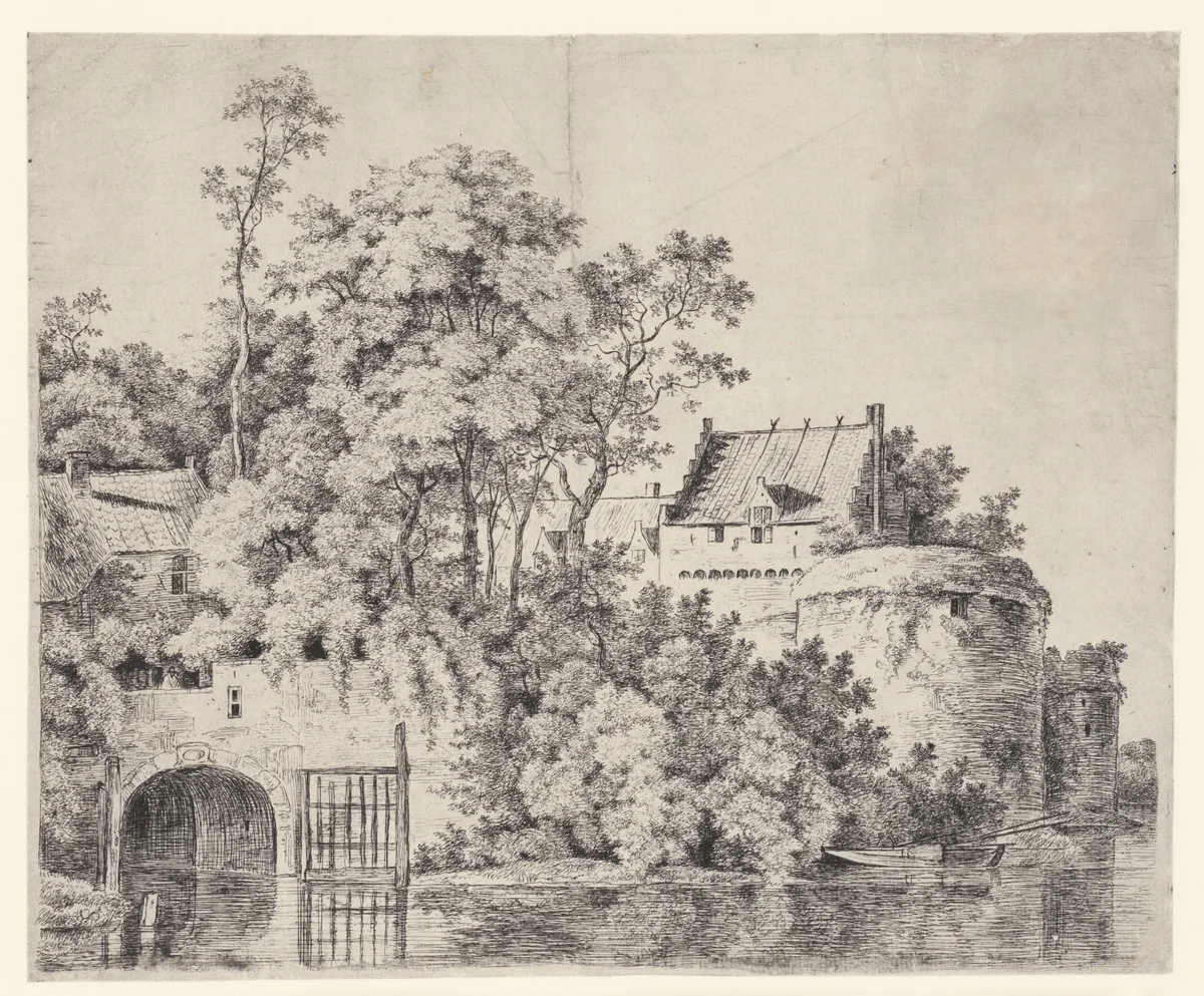 Stadspoort van Gorkum by Jan Hackaert, print, 1640-1699