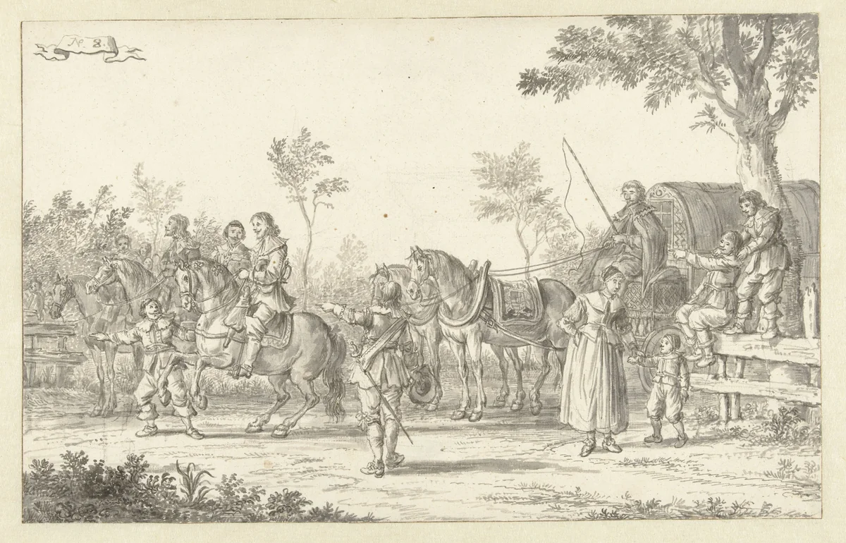 De intocht van Maria de' Medici te Amsterdam in 1638 (plaat 8) by Jan Martszen de Jonge, drawing, 1638-1639