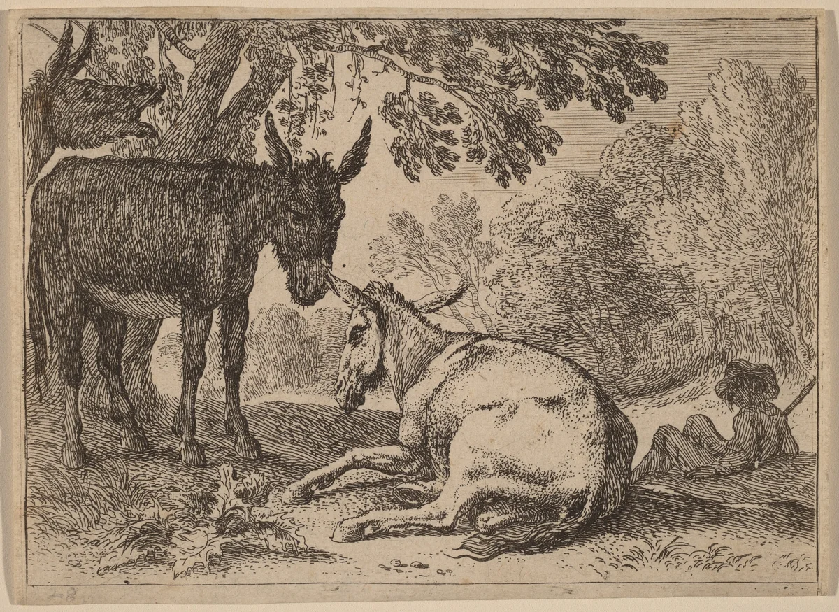 Donkeys by Herman van Swanevelt, print, 1600-1655