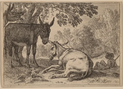 Donkeys by Herman van Swanevelt, print, 1600-1655