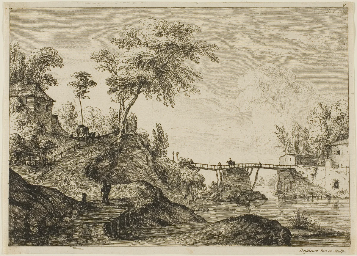The Wooden Bridge by Jean Jacques de Boissieu, print, 1763