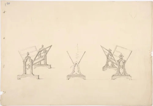 Design for Three Gothic Style Book Stands by anonymous, drawing, 1800-1850