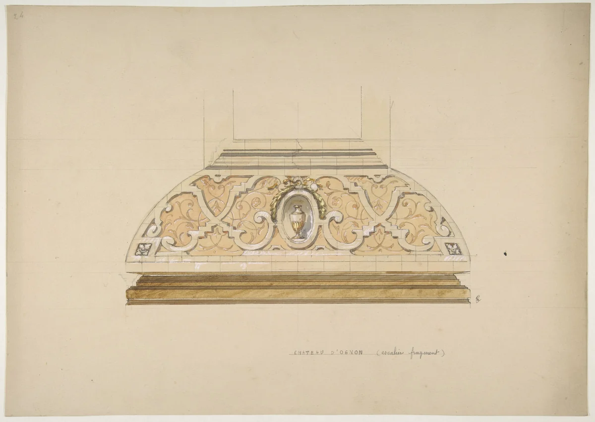 Design for the decoration of the stairway in the Château d'Ognon of M. deMachy (Oise, France) by Jules-Edmond-Charles Lachaise, drawing, 1850-1900
