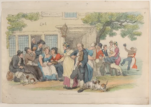 Plate 6: The Ale-House Door, from "World in Miniature" by Thomas Rowlandson, print, 1816