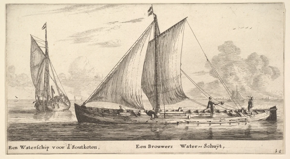 A "Watership" Carrying Water for Salt Works and Another One Carrying Water for the Breweries by Reinier Nooms, print, 1635-1668