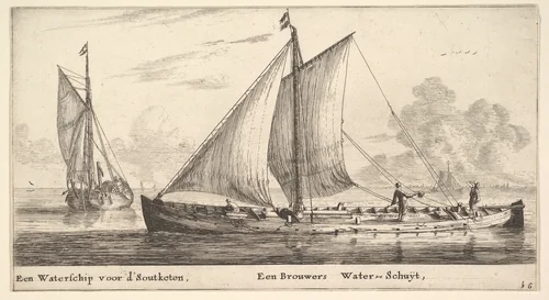 A "Watership" Carrying Water for Salt Works and Another One Carrying Water for the Breweries by Reinier Nooms, print, 1635-1668