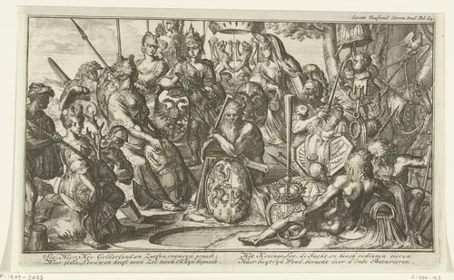 Allegorie met Gelderland en Zutphen by Romeyn de Hooghe, print, 1704-1706
