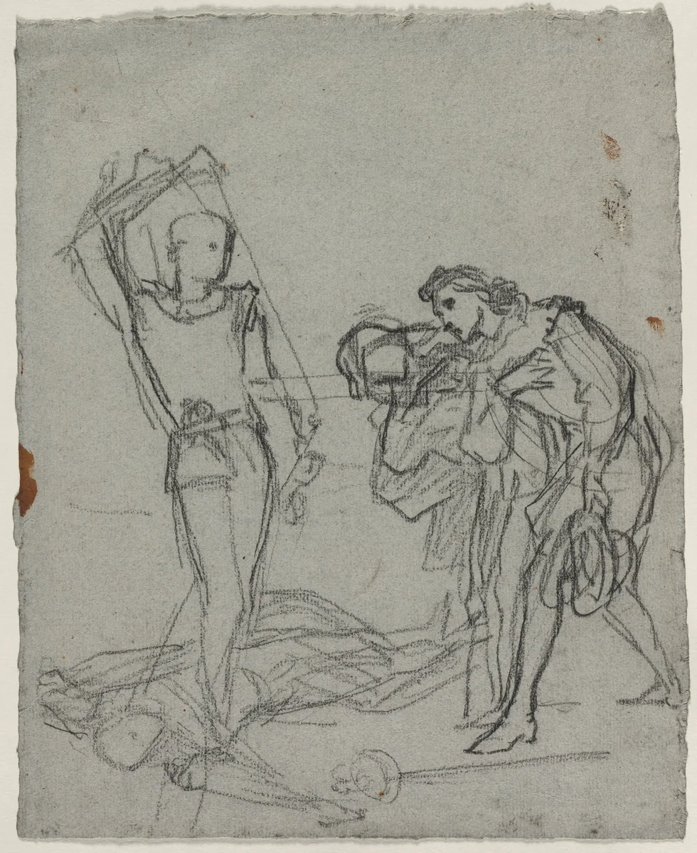 Duel after the Masked Ball (recto) by Thomas Couture, drawing, 1852-1859