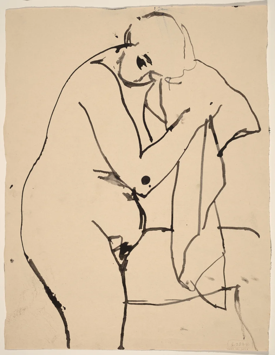 untitled [female nude holding cloth] [verso] by Richard Diebenkorn, drawing, 1955-1967