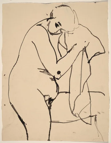 untitled [female nude holding cloth] [verso] by Richard Diebenkorn, drawing, 1955-1967