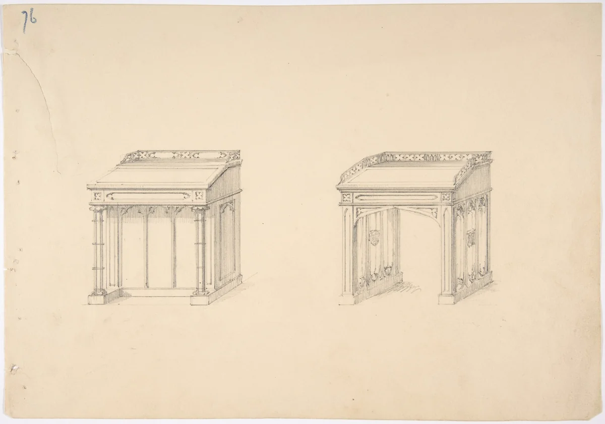 Design for Two Gothic Desks by anonymous, drawing, 1800-1850