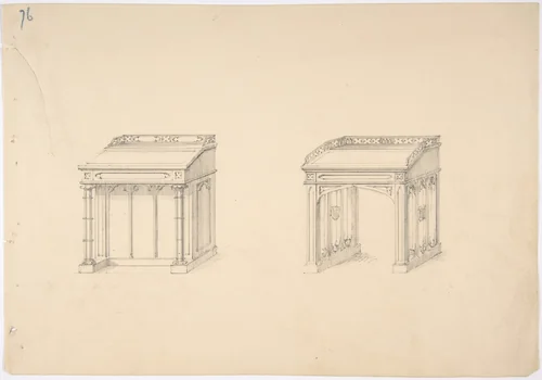 Design for Two Gothic Desks by anonymous, drawing, 1800-1850