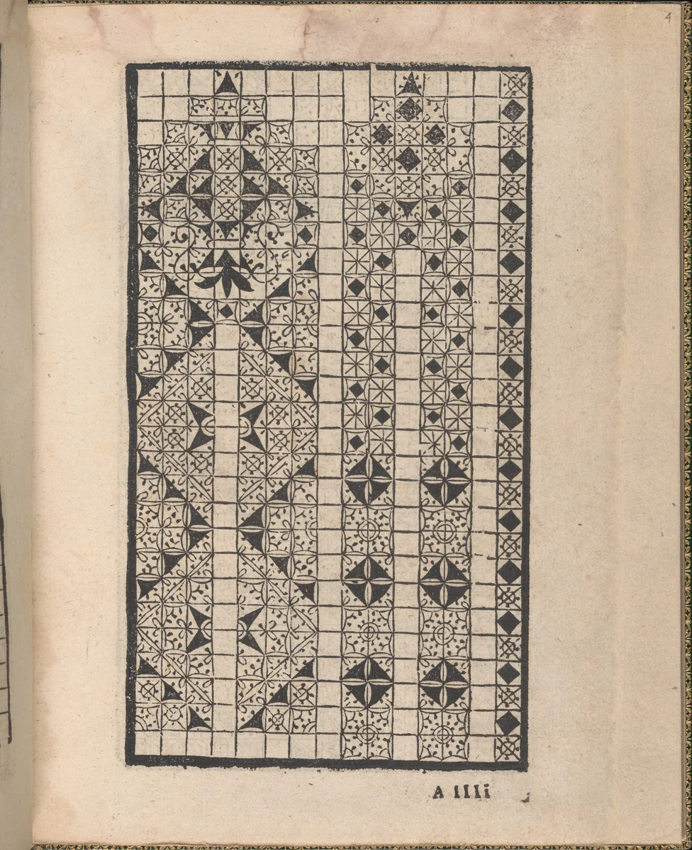 Ornamento delle belle & virtuose donne, page 3 (recto) by Matteo Pagano, book, 1554