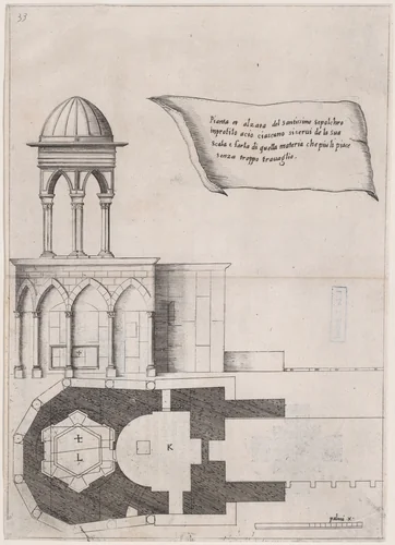 Plate 26, from "Trattato delle Piante & Immagini de Sacri Edifizi di Terra Santa" (Treatise of the Plans & Images of the Sacred Buildings of the Holy Land) by Jacques Callot, print, 1620
